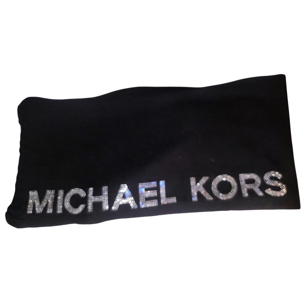 Michael Kors All Black Acrylic Knit Scarf with Sparkling Studded Full Name‎ Logo